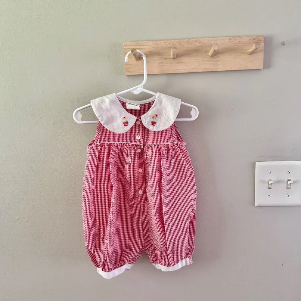 3/6m gingham bubble romper